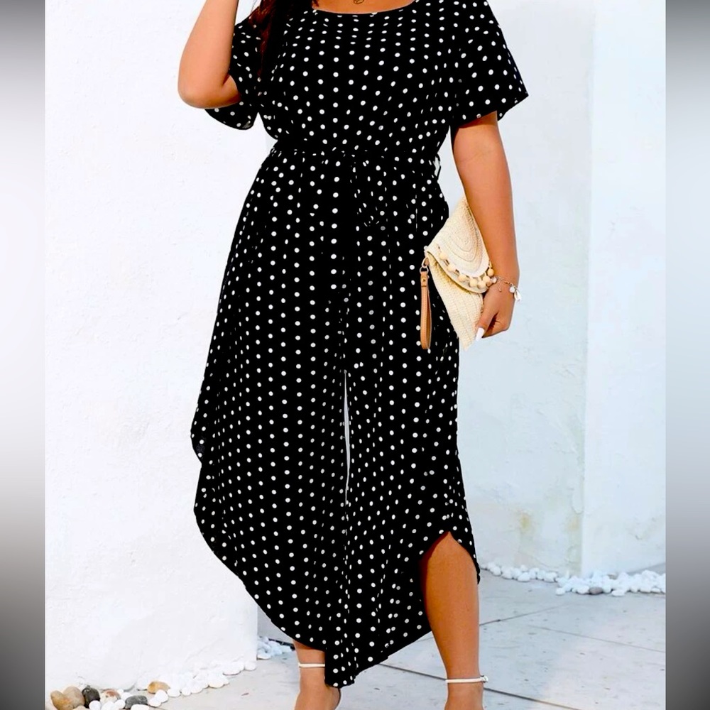 Black & white belted jumpsuit/dress